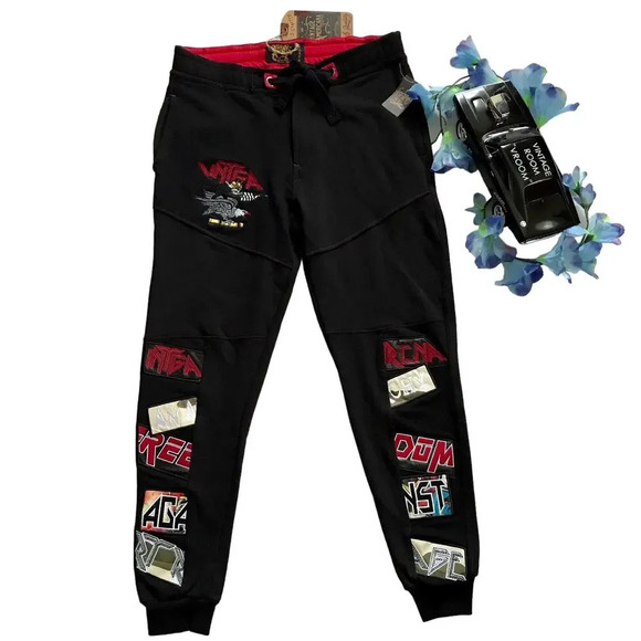 Vintage Americana NWT Black Jogger with Patches Men M - Picture 2 of 12